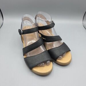 DANSKO TANSY Sandals Womens 37 Black Leather Block Heel Ankle Strap Comfort